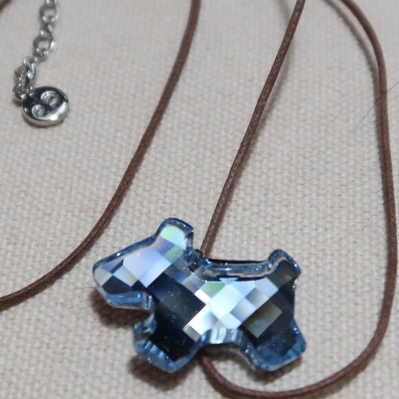 SWAROVSKI Blue Faceted Crystal Scotty Dog Necklace Adjustable Cord Vintage Logo - Picture 2 of 13